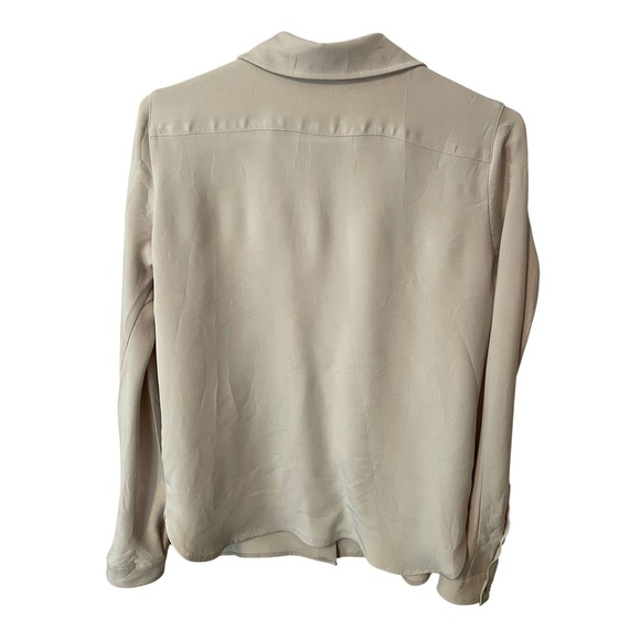 Max Mara Womens M Beige Silk Blend Button Down Blouse Long Sleeve Utility Shirt - Picture 4 of 8